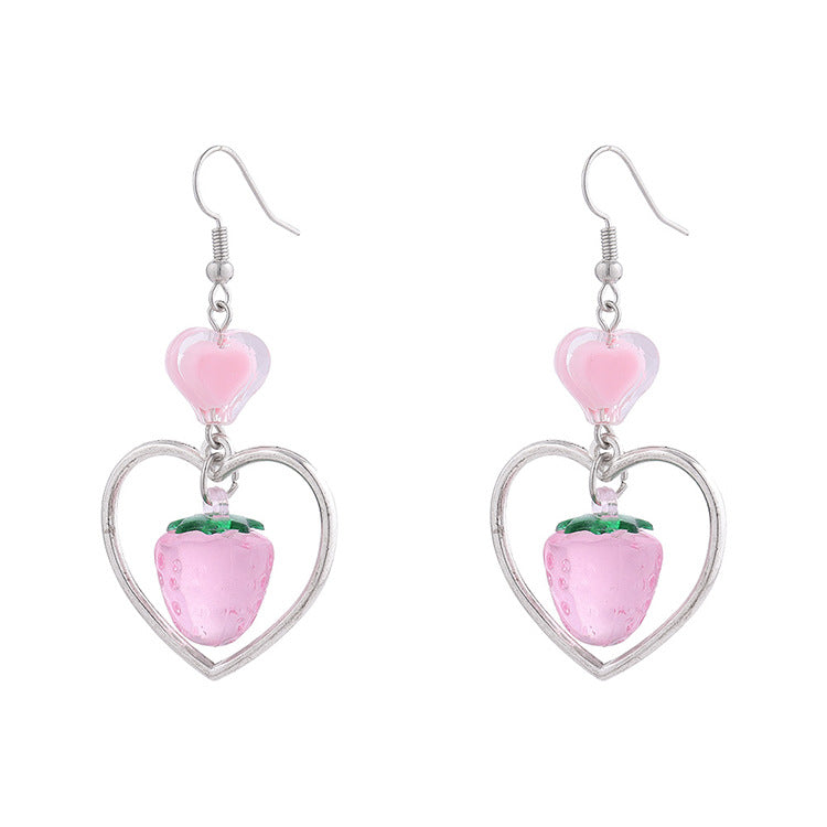 Cute Strawberry Heart Earrings - Resin Jewelry for Women
