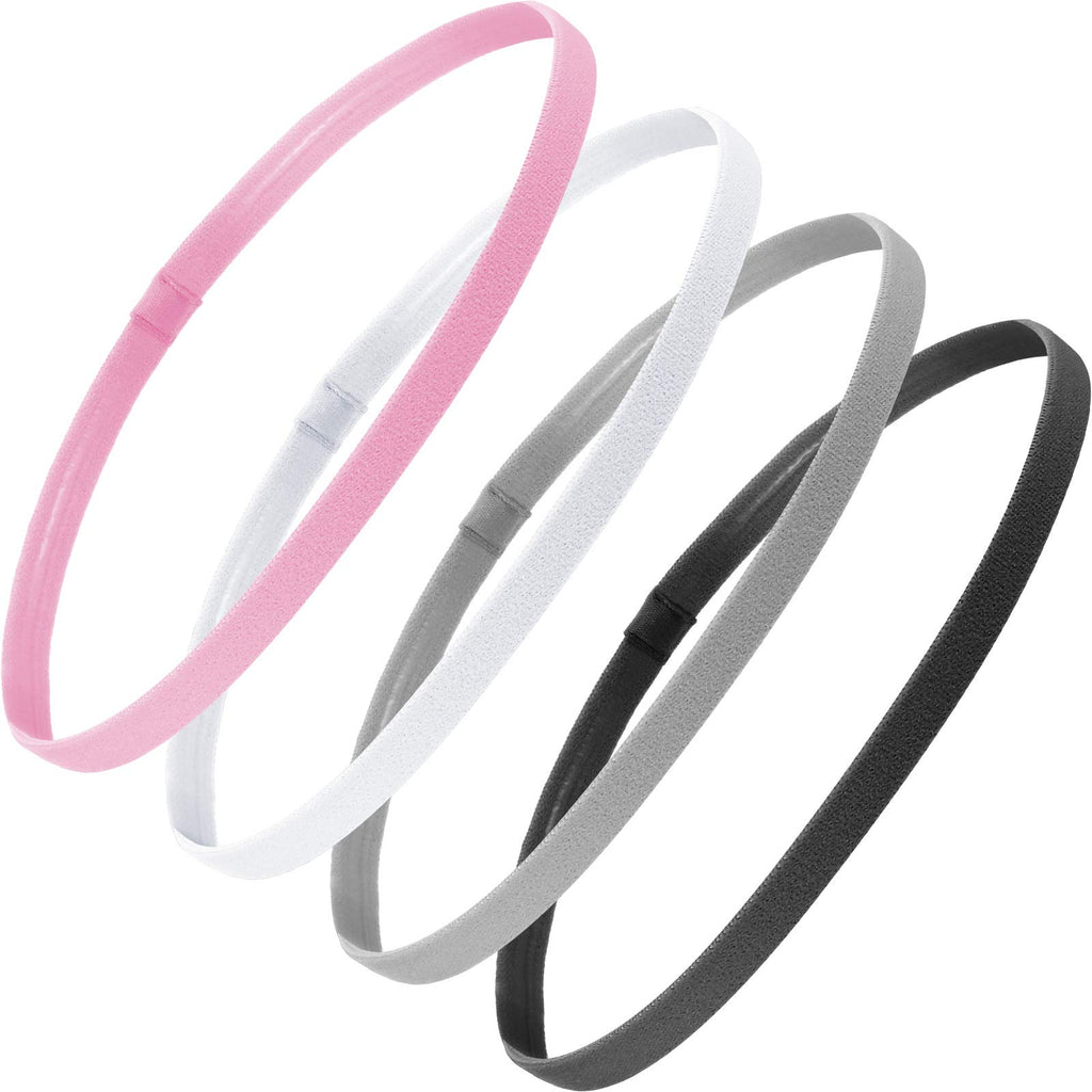 4 Pieces Thick Non-Slip Elastic Sport Headbands Hair Headbands for Women and Men (Black White Gray Pink)