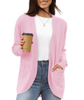 LILBETTER Cardigans for Women Loose Casual Long Sleeved Open Front Breathable Cardigans with Pockets(Light Pink XX-Large)