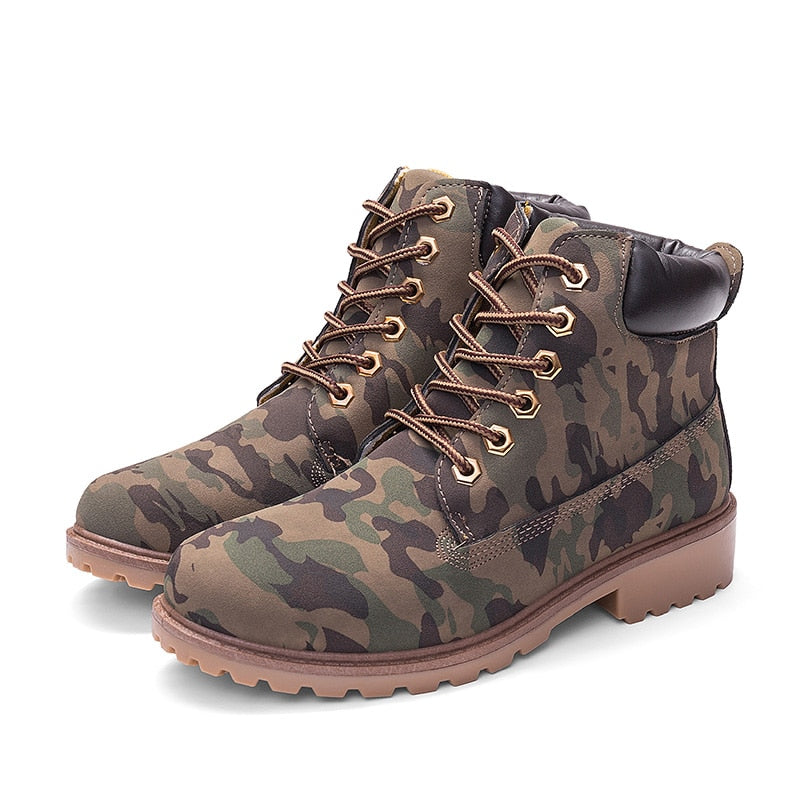 Women's Pink PU Leather Martin Boots, Flat Ankle Shoes