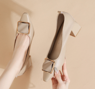 Pointed Flat Shoes with Square Buckle for Women