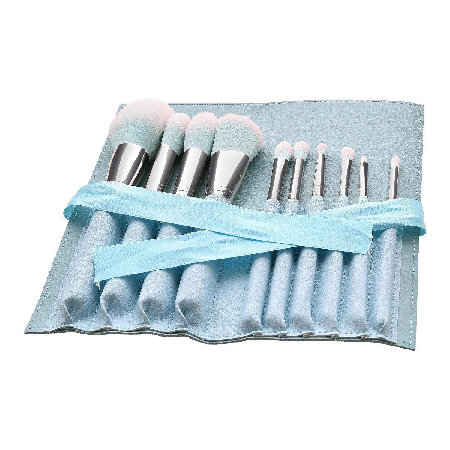 Light Blue Makeup Brush Set with 12 Tools