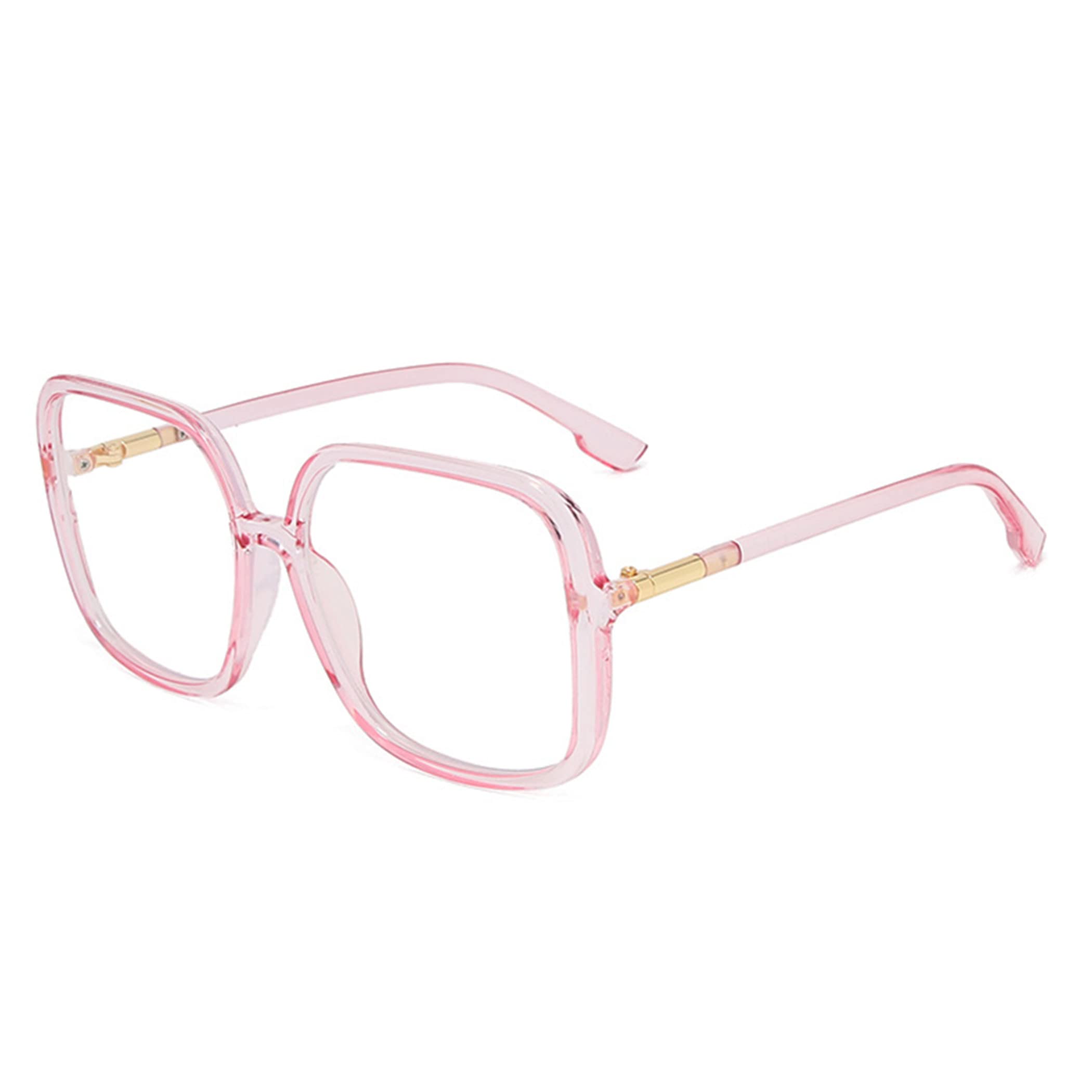 bullabulling Retro Square Reading Glasses For Women Blue Light Blocking Oversized Eyeglass Frames Large lens (pink 0.0 x)