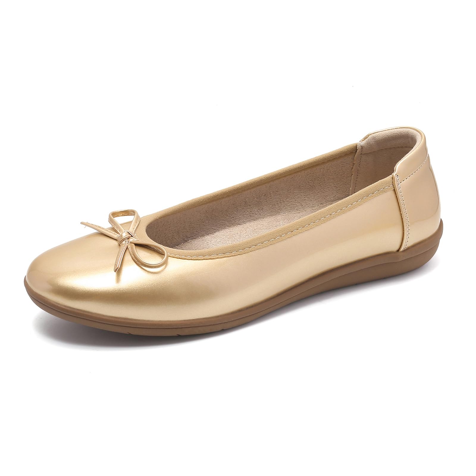 Cvistpieo Non-Slip Womens Ballet Flats Comfortable Slip On Dressy Work Flats Shoes for Women Lightweight & Flexible Patent Golden Szie 9.5