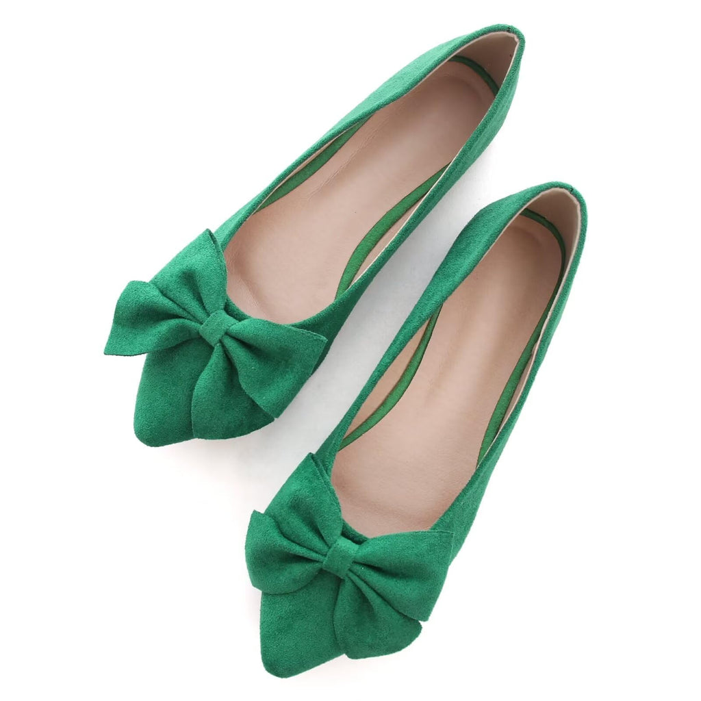 TN TANGNEST Flats Shoes for Women Classic Pointed Toe Bowknot Flats Comfortable Dress Loafers Cute Slip On Flats Grass Green 41(8.5)