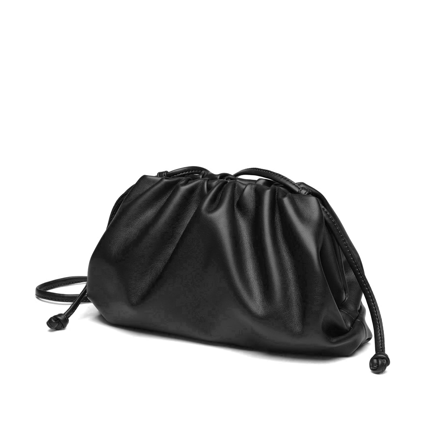 Dressy Pleated Vegan Leather Clutch Purse Super Soft Cloud Dumpling Clutch Bag for Women PU Evening Purse Handbag (Black S)