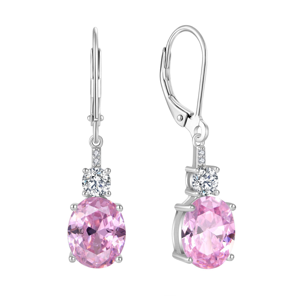 Inpasne Oval Pink Tourmaline Dangle Drop Earrings for Women 925 Sterling Silver Leverback Earrings October Birthstone Jewelry Gifts for Her