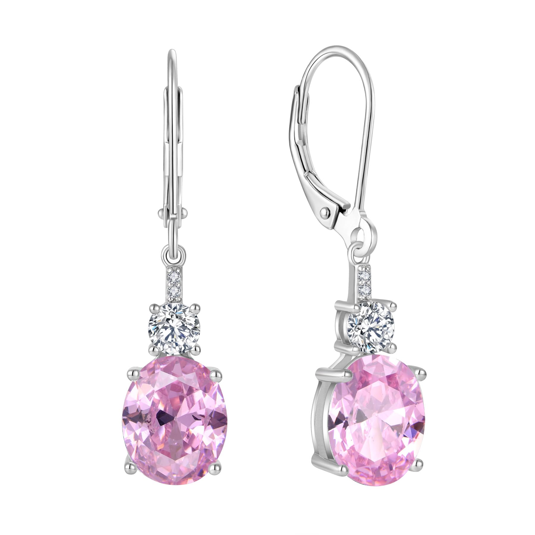 Inpasne Oval Pink Tourmaline Dangle Drop Earrings for Women 925 Sterling Silver Leverback Earrings October Birthstone Jewelry Gifts for Her