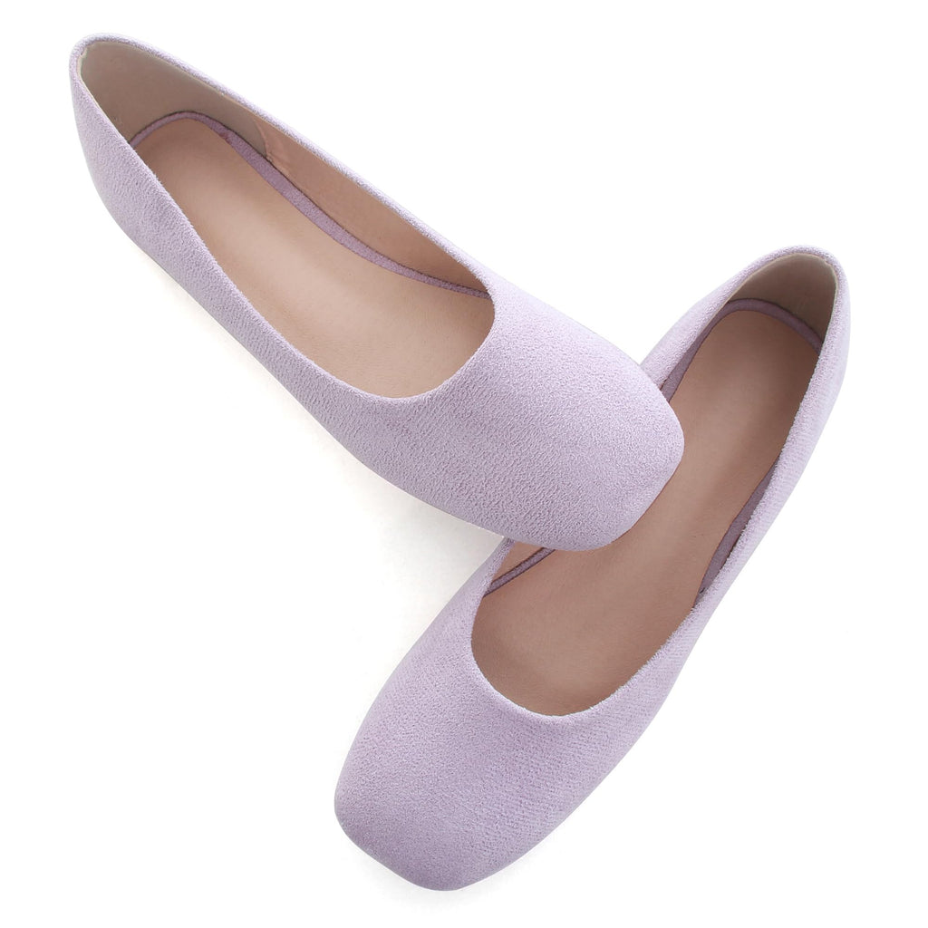 SAILING LU Light Purple Flats Casual Dress Shoes for Women Comfortable Dressy Suede Square Toe Slip On Ballet Flats Memory Foam Walking Loafers Size 7.5