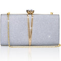 Small Womens Evening Handbags Formal Clutch Purses Sparkling Evening Bag for Women Modern Dressy Wedding Handbag for Bride Silver Trendy Crossbody Bags for Womens