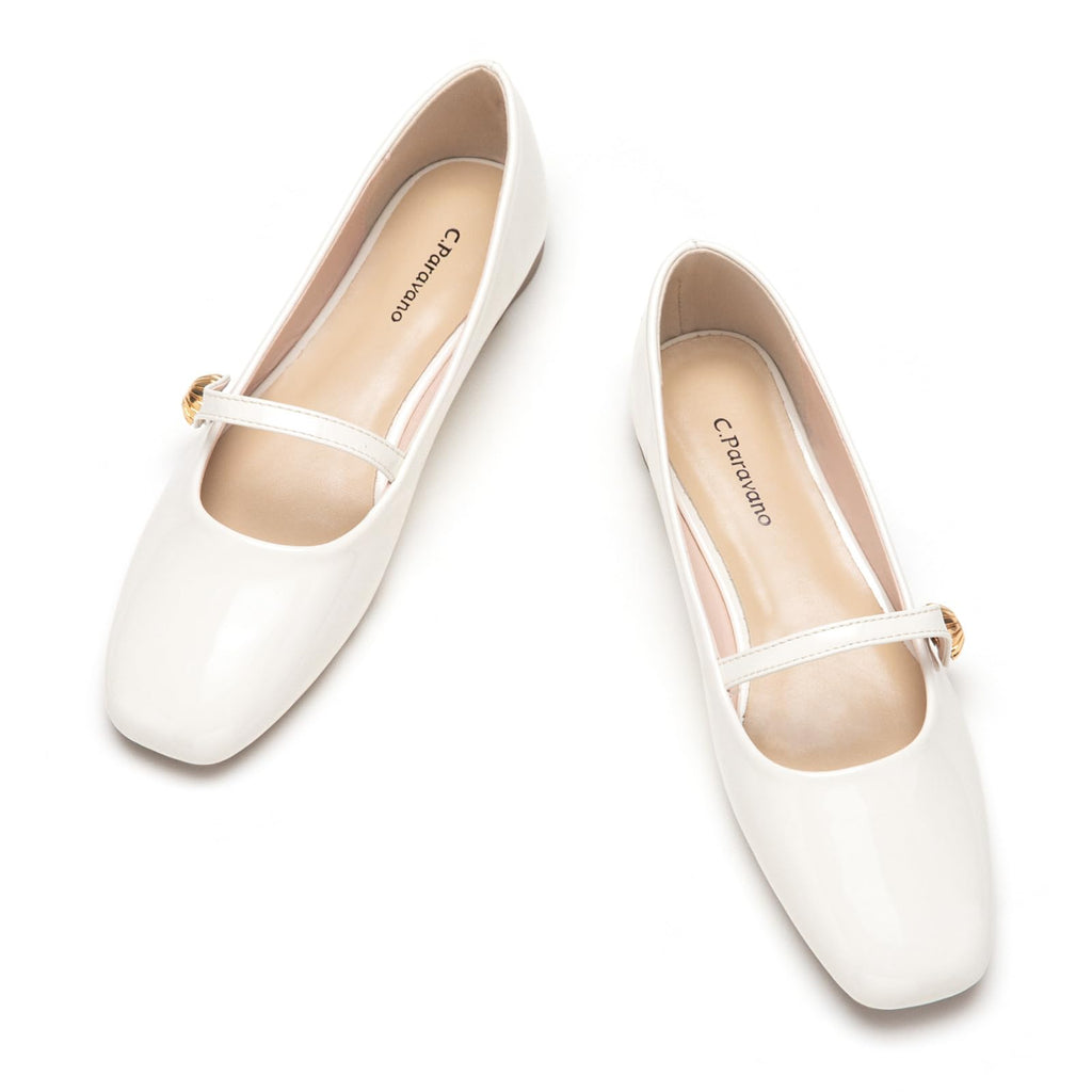 C.Paravano Mary Jane Shoes for Women | Womens Square Toe Flats | Mary Jane Flats | White Ballet Flats for Party | Dressy Shoes | Womens Flats Shoes (Size 7White_d)