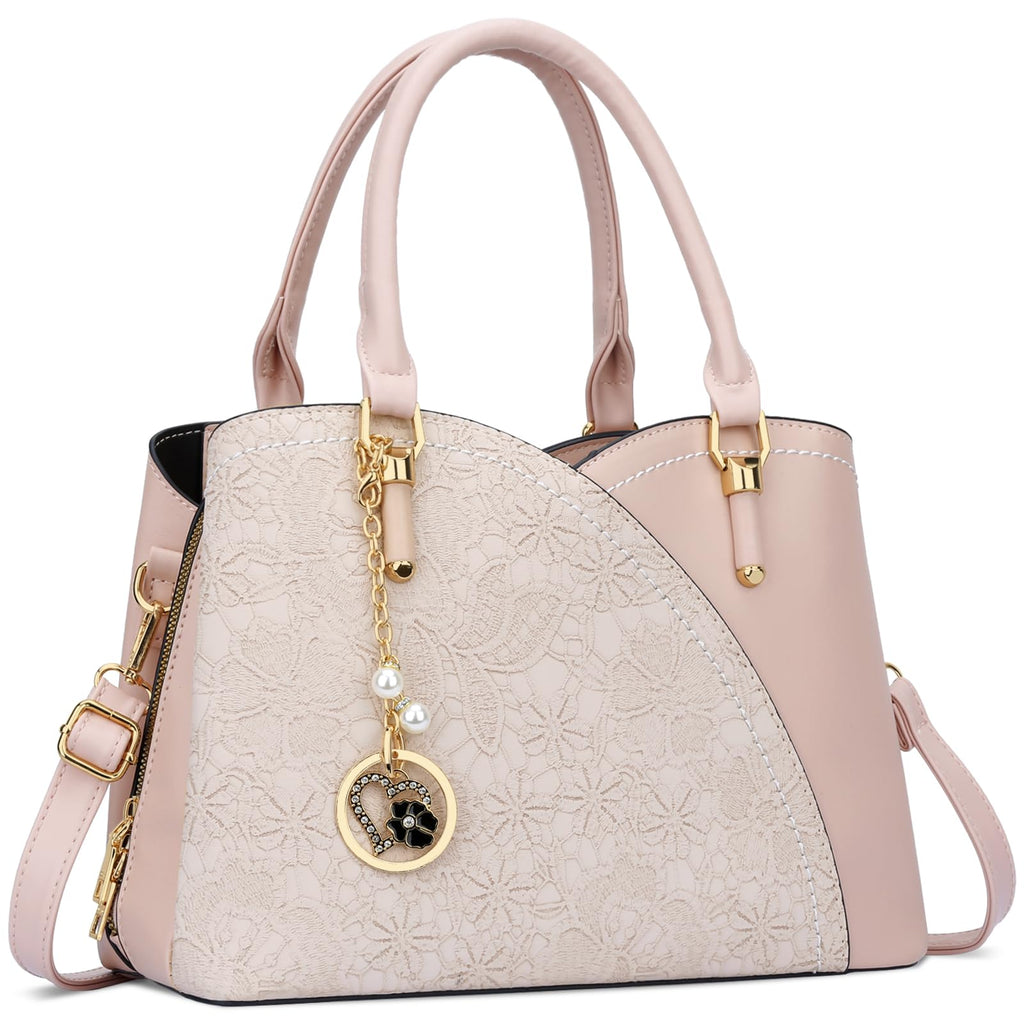 Triple Compartments Purses and Handbags for Women Fashion Ladies Satchel Shoulder Top Handle Bag (2-Pink)