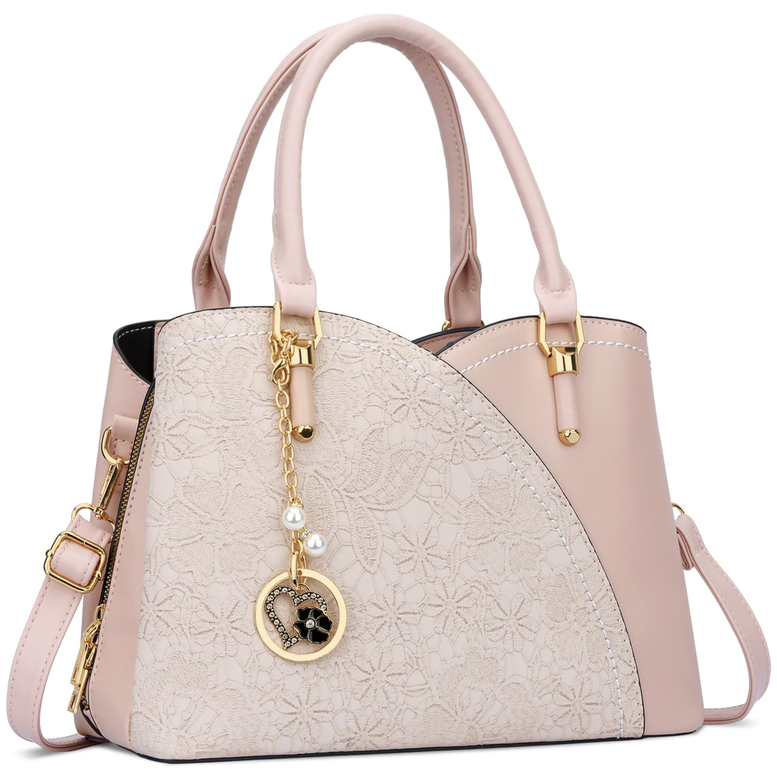 Triple Compartments Purses and Handbags for Women Fashion Ladies Satchel Shoulder Top Handle Bag (2-Pink)