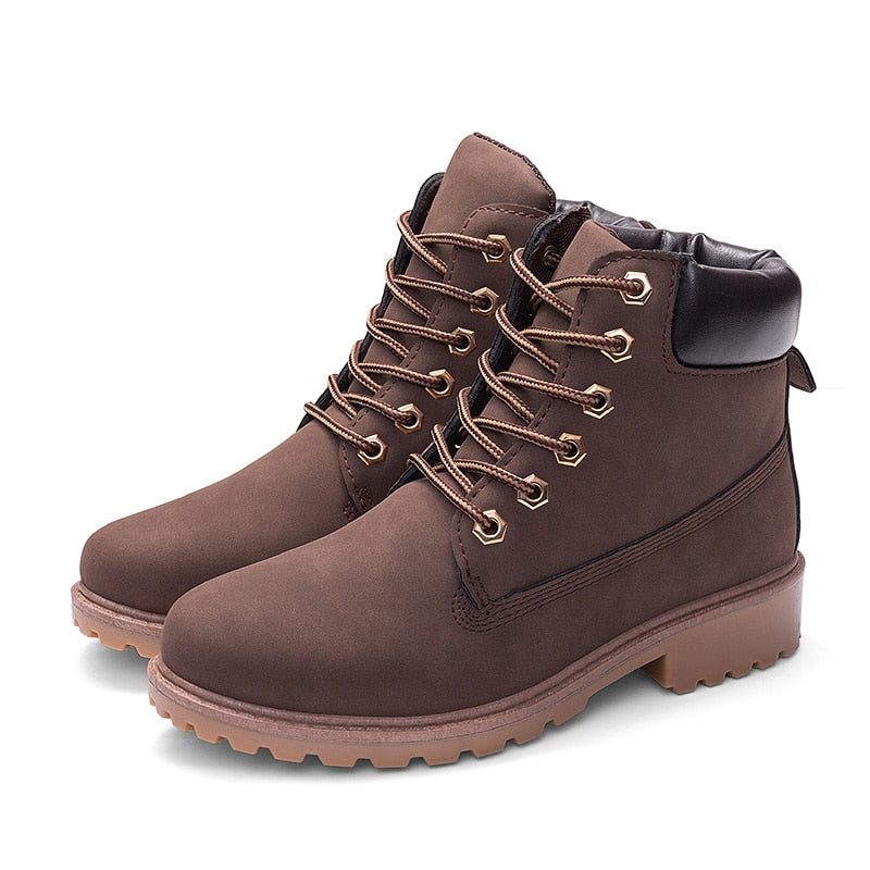 Women's Pink PU Leather Martin Boots, Flat Ankle Shoes