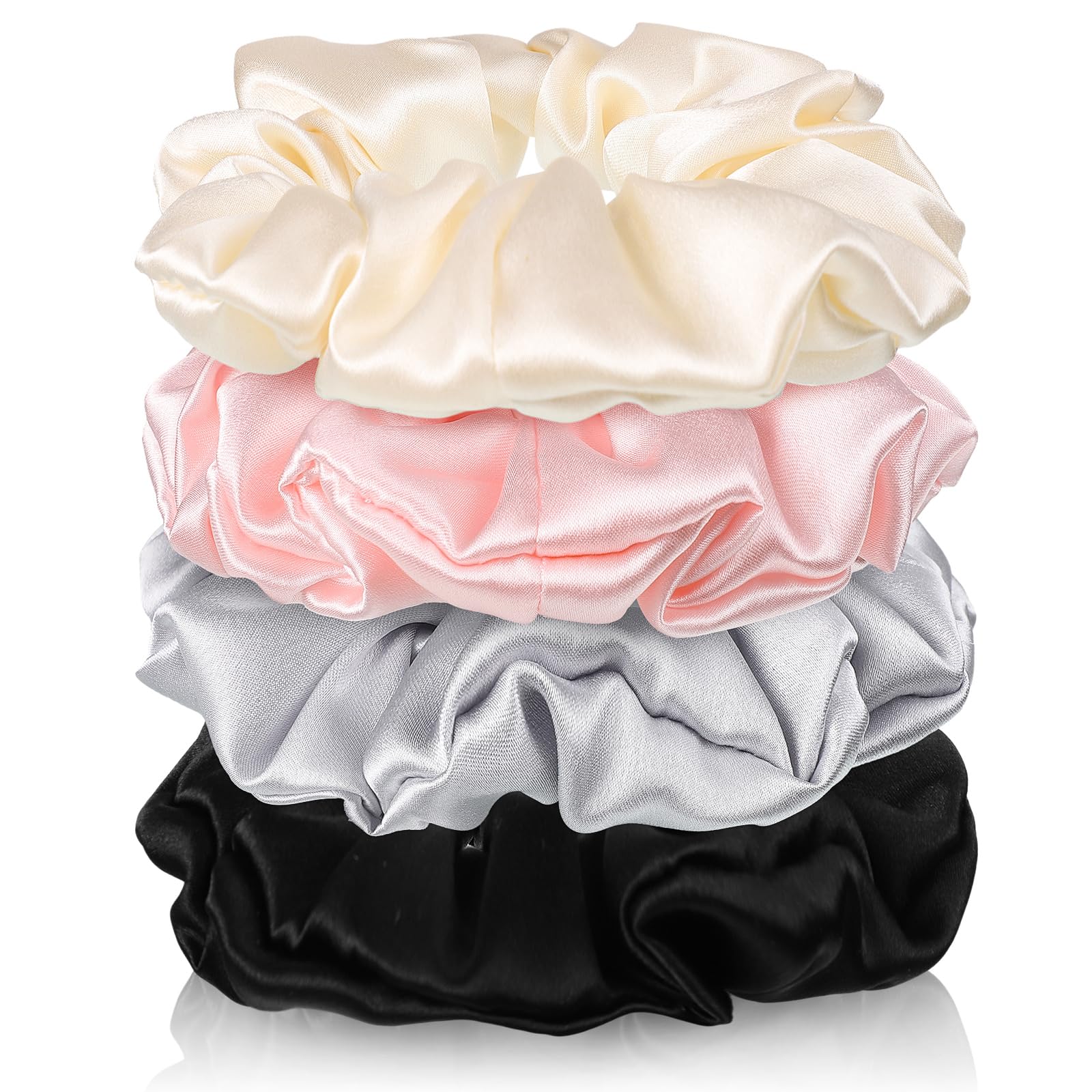 4 Pack 100% Mulberry Silk Scrunchies Silk Hair Ties 19 Momme Silk Scrunchies for Hair No Damag Scrunchies Valentines Day Gifts for Women Girls