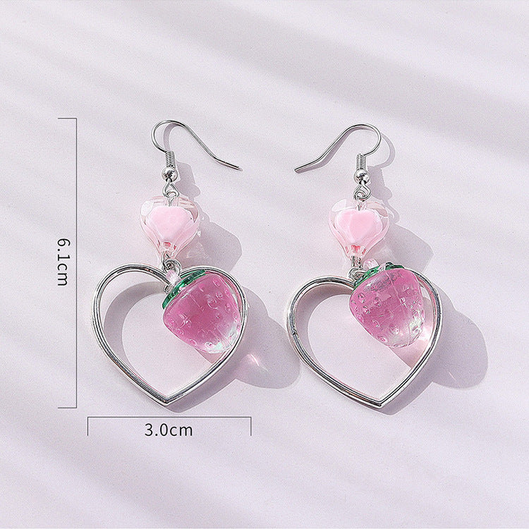 Cute Strawberry Heart Earrings - Resin Jewelry for Women