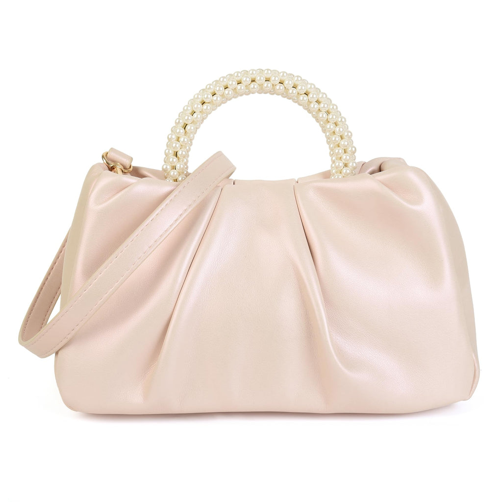 Evening Clutch Pearl Purses for Women Ladies Soft Leather Cloud Crossbody Bags Shoulder Bag for Party/Wedding/Cocktail/Prom/Club Pink Small
