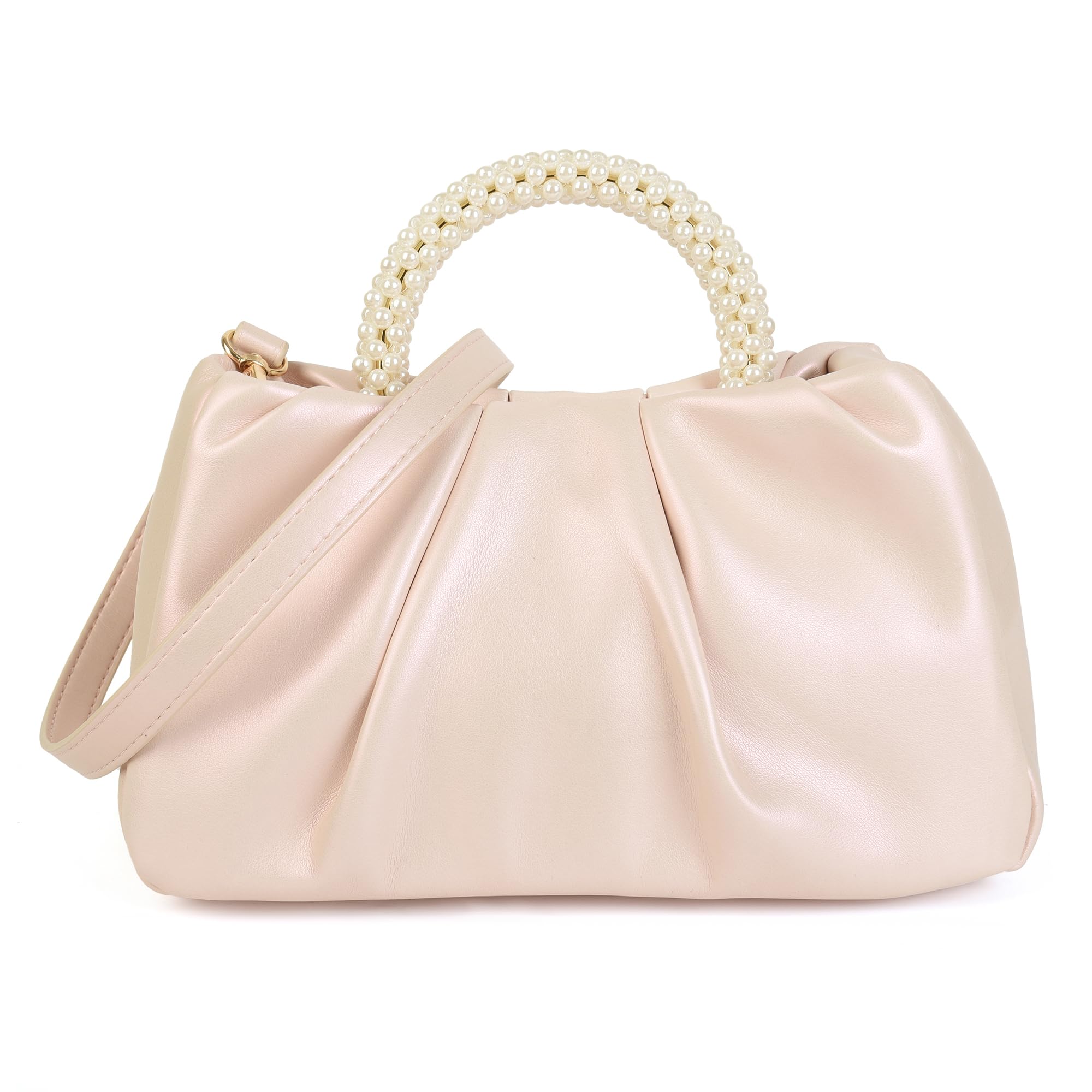 Evening Clutch Pearl Purses for Women Ladies Soft Leather Cloud Crossbody Bags Shoulder Bag for Party/Wedding/Cocktail/Prom/Club Pink Small