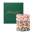 Joyhabit Silk Scrunchies for Women and Girls Pink Gold and Gray 5 Pieces 4CM Hair-Friendly Cute & Durable Hair Ties for Women Great for Bedtime and Everyday Style