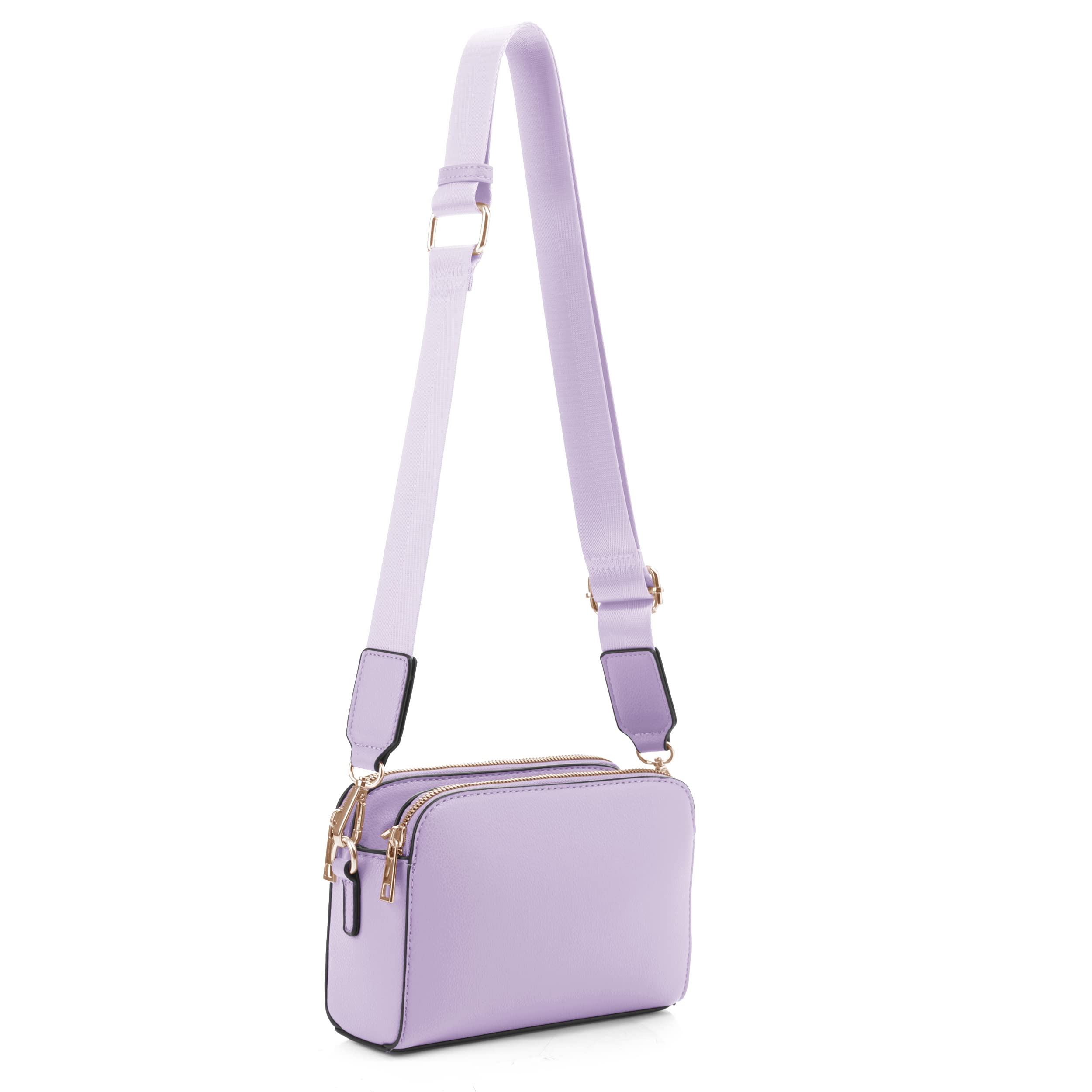 Crossbody Bags for Women Trendy Small Crossbody Camera Bag Purse Vegan Leather Triple Zip Crossbody Purses with Wide Shoulder Strap| Lilac