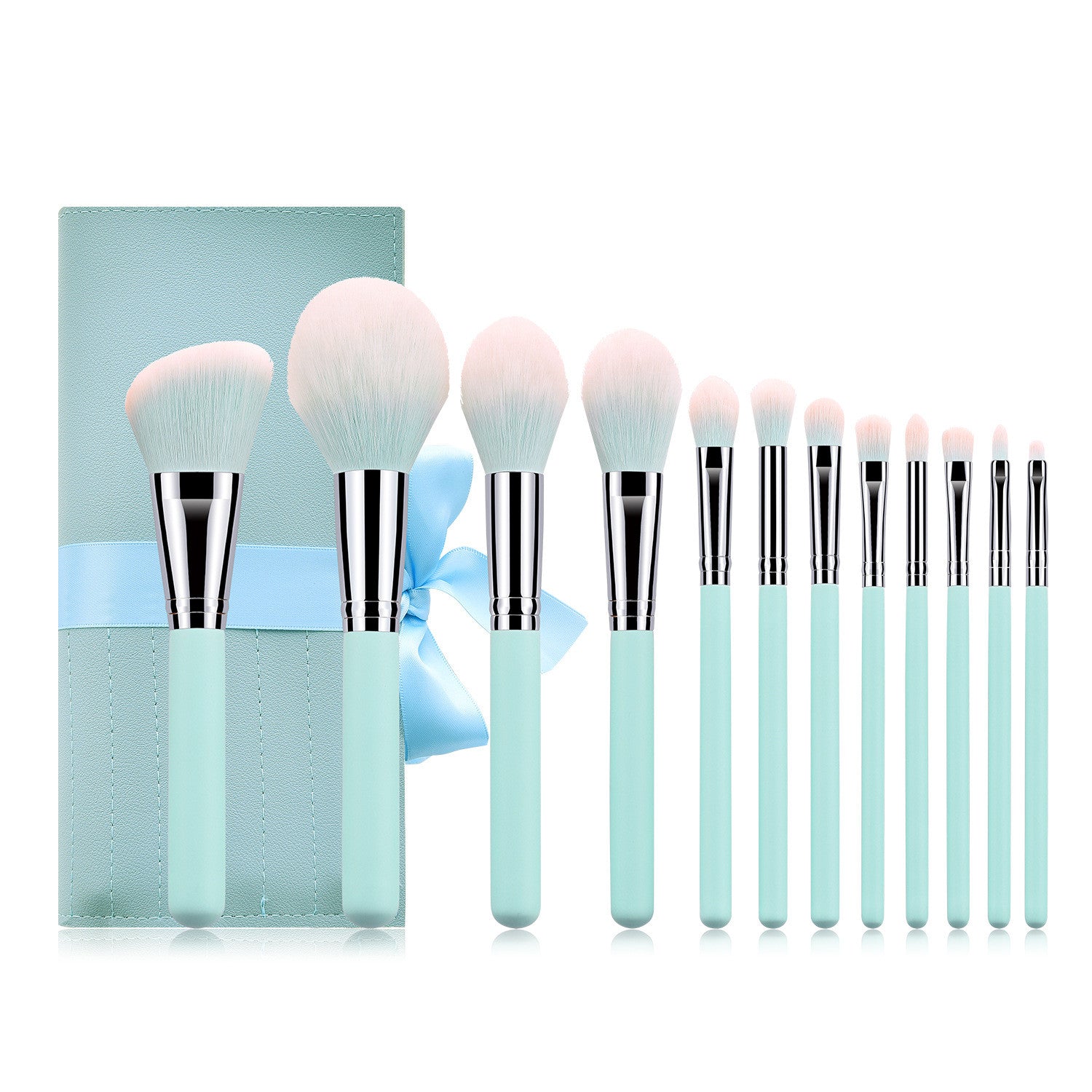 Light Blue Makeup Brush Set with 12 Tools