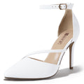 IDIFU White Pumps Women Closed Toe High Heels Stiletto Dress Shoes for Women Wedding Prom Dressy Party Shoes Fashion Comfortable Strappy Pointed Toe Ankle Strap Heels Pumps(White Pu 7)