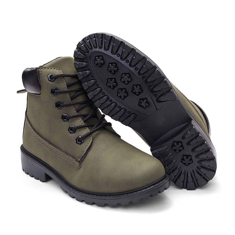 Women's Pink PU Leather Martin Boots, Flat Ankle Shoes
