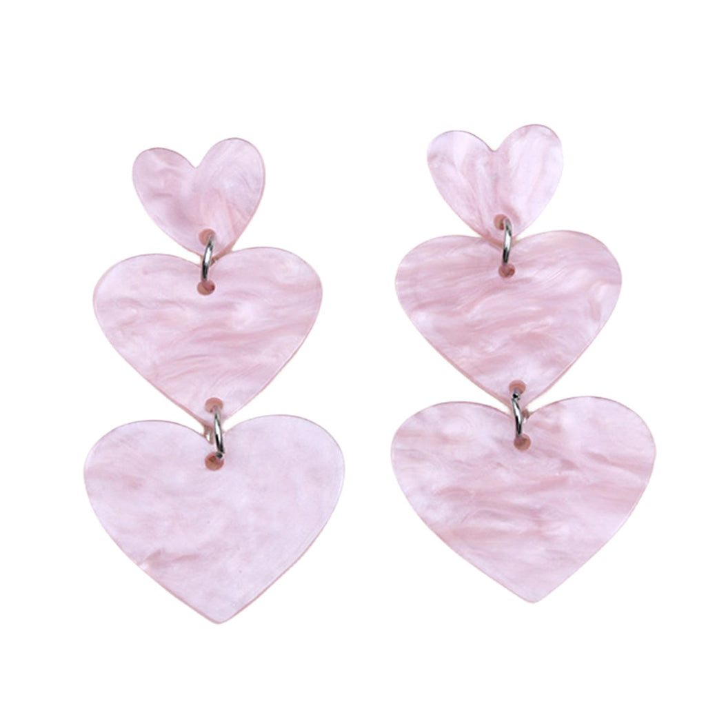 Triple Love Heart Shape Lightweight Tassel Drop Dangle Red Pink Color Earrings for Women Valentines Day Mothers Day Birthday Sweet Jewelry-light pink