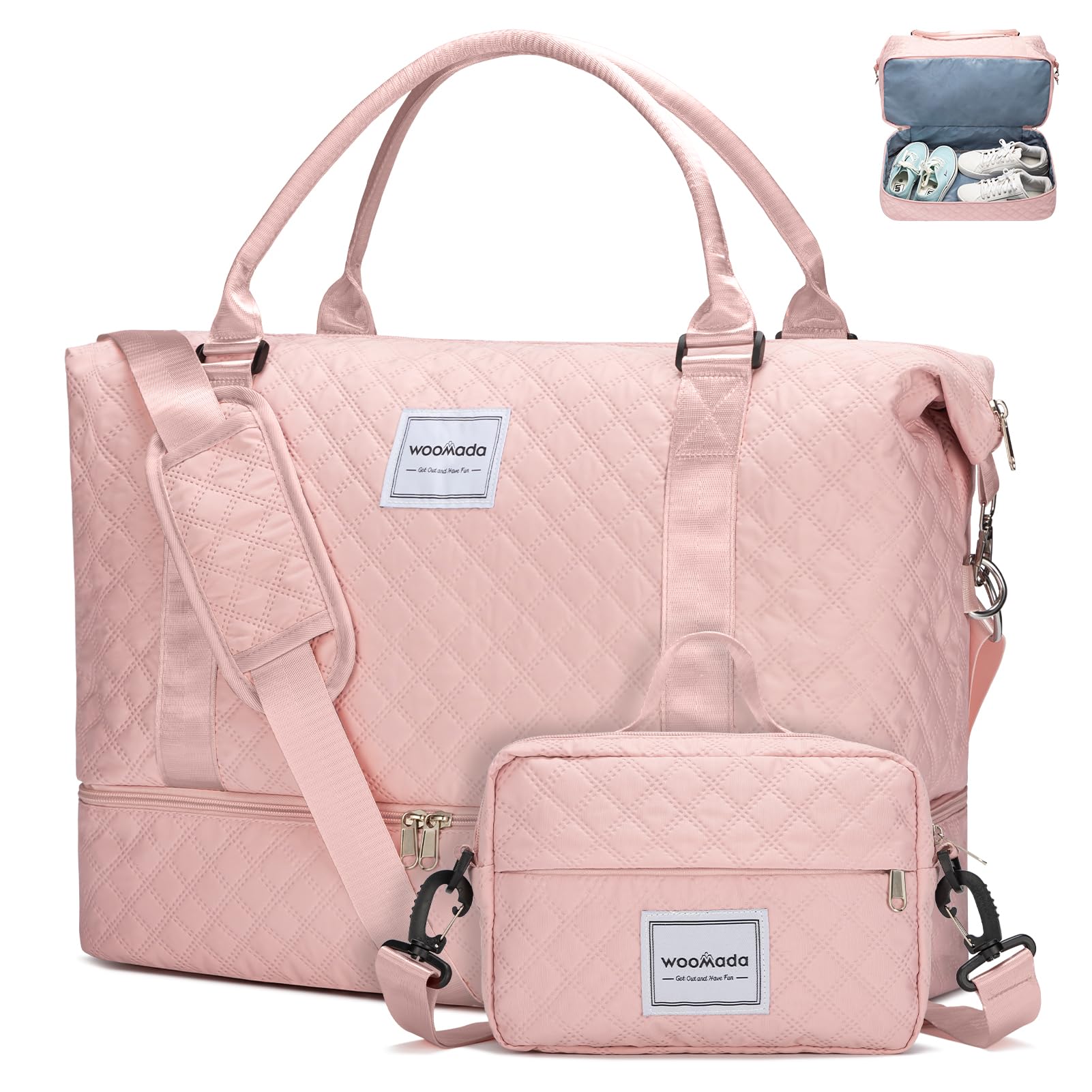 WOOMADA Weekender Overnight Bag for Women Shoulder Travel Duffel with Shoes CompartmentGym Bag with Toiletry Bag Large Size(pink)