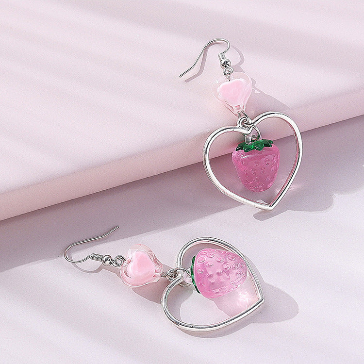 Cute Strawberry Heart Earrings - Resin Jewelry for Women
