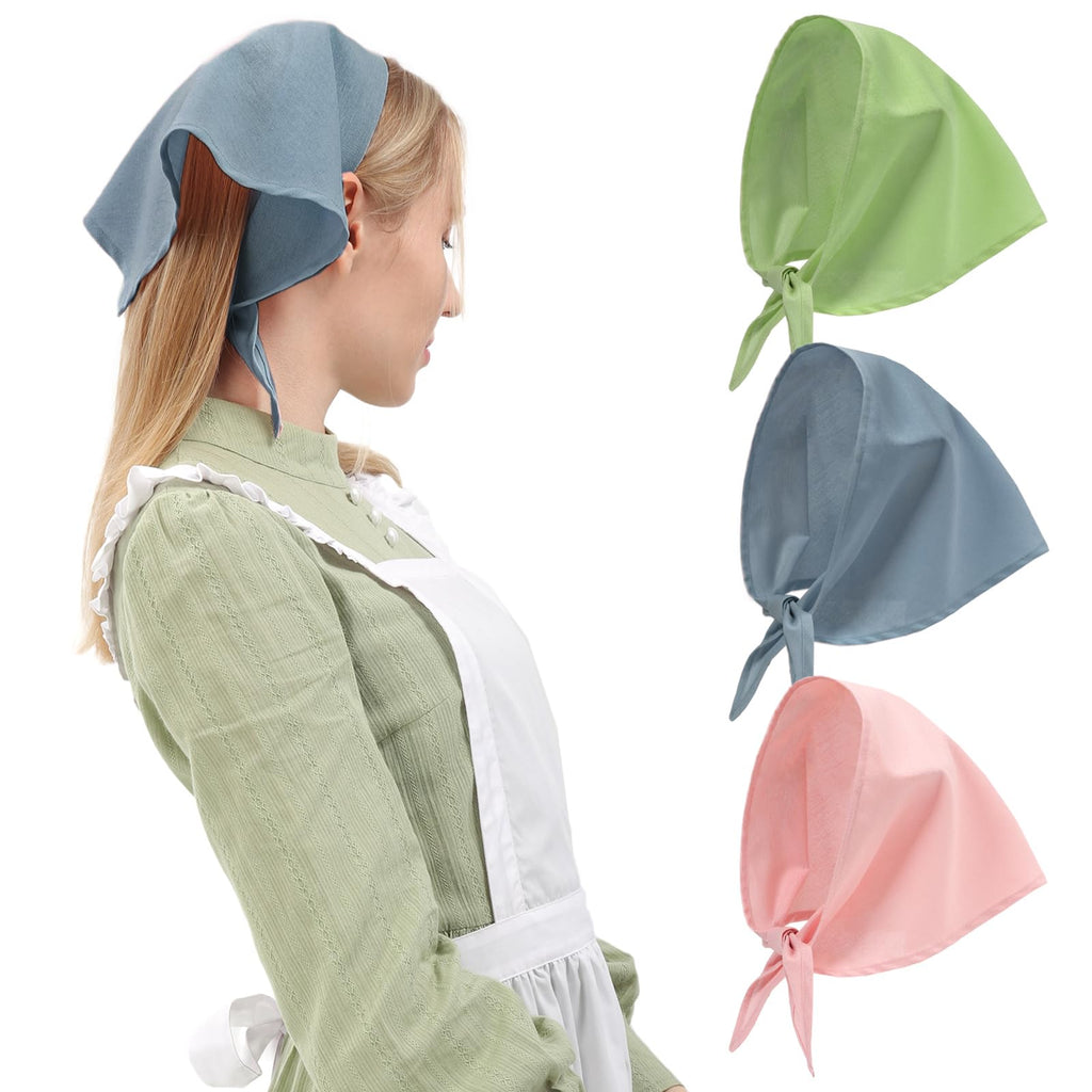 KUOIN 3PCS Hair Bandana Headbands for Women Vintage Head Scarf Triangle Linen Kerchief (B)