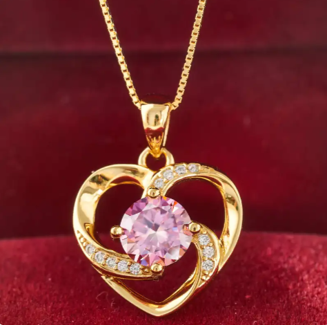 Pink Moissanite Sterling Silver Necklace for Women