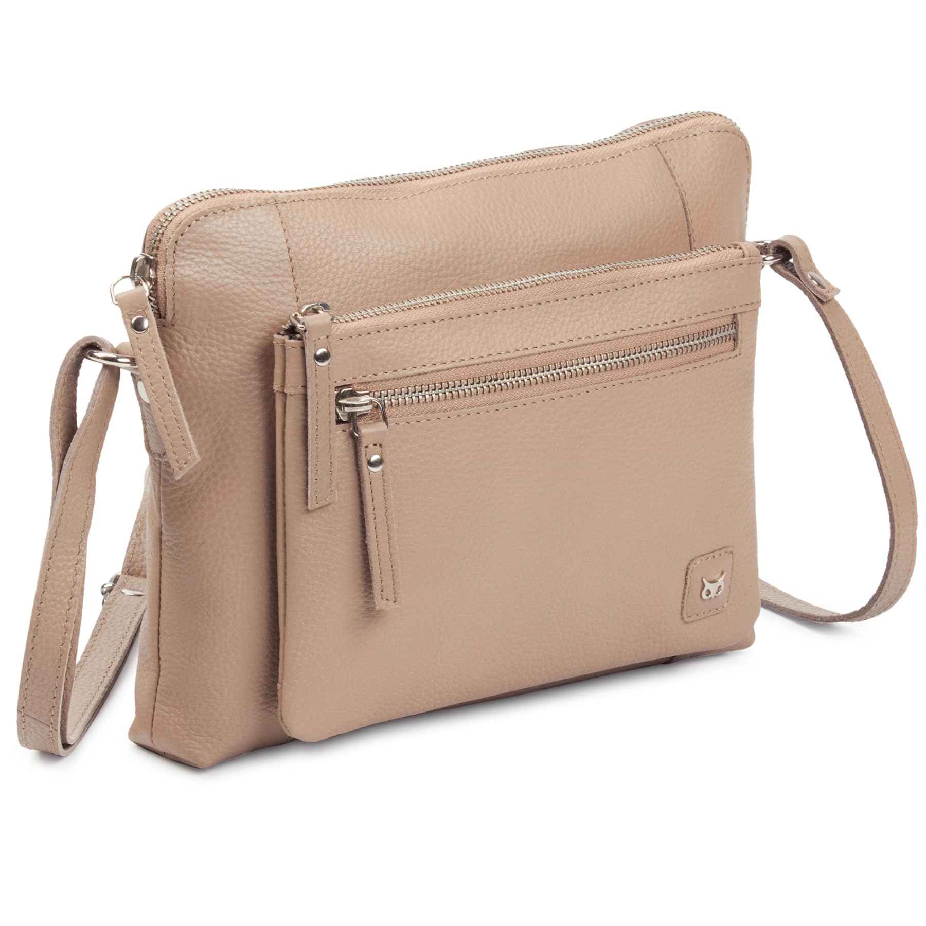 Accessories Small Soft Pebbled Real Leather Crossbody Handbags Purses Triple Zip Premium Sling Crossover Shoulder Bag for Women Gift (Taupe Nappa)