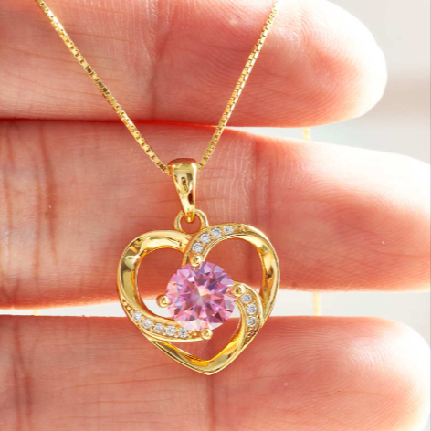 Pink Moissanite Sterling Silver Necklace for Women