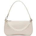 Small Shoulder Bag for Women Waterproof Crocodile Pattern Leather Handbags Mini Purses Fashionable Little Tote Bag Clutch with Removable Shoulder Strap Beige