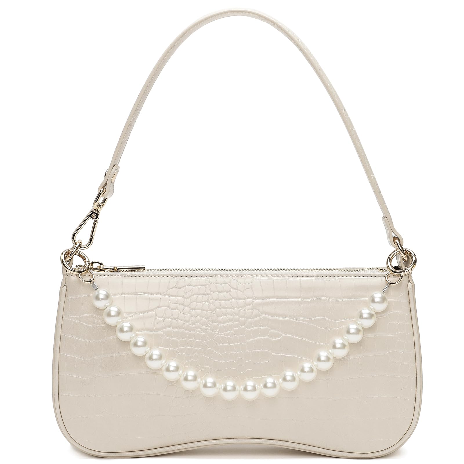 Small Shoulder Bag for Women Waterproof Crocodile Pattern Leather Handbags Mini Purses Fashionable Little Tote Bag Clutch with Removable Shoulder Strap Beige