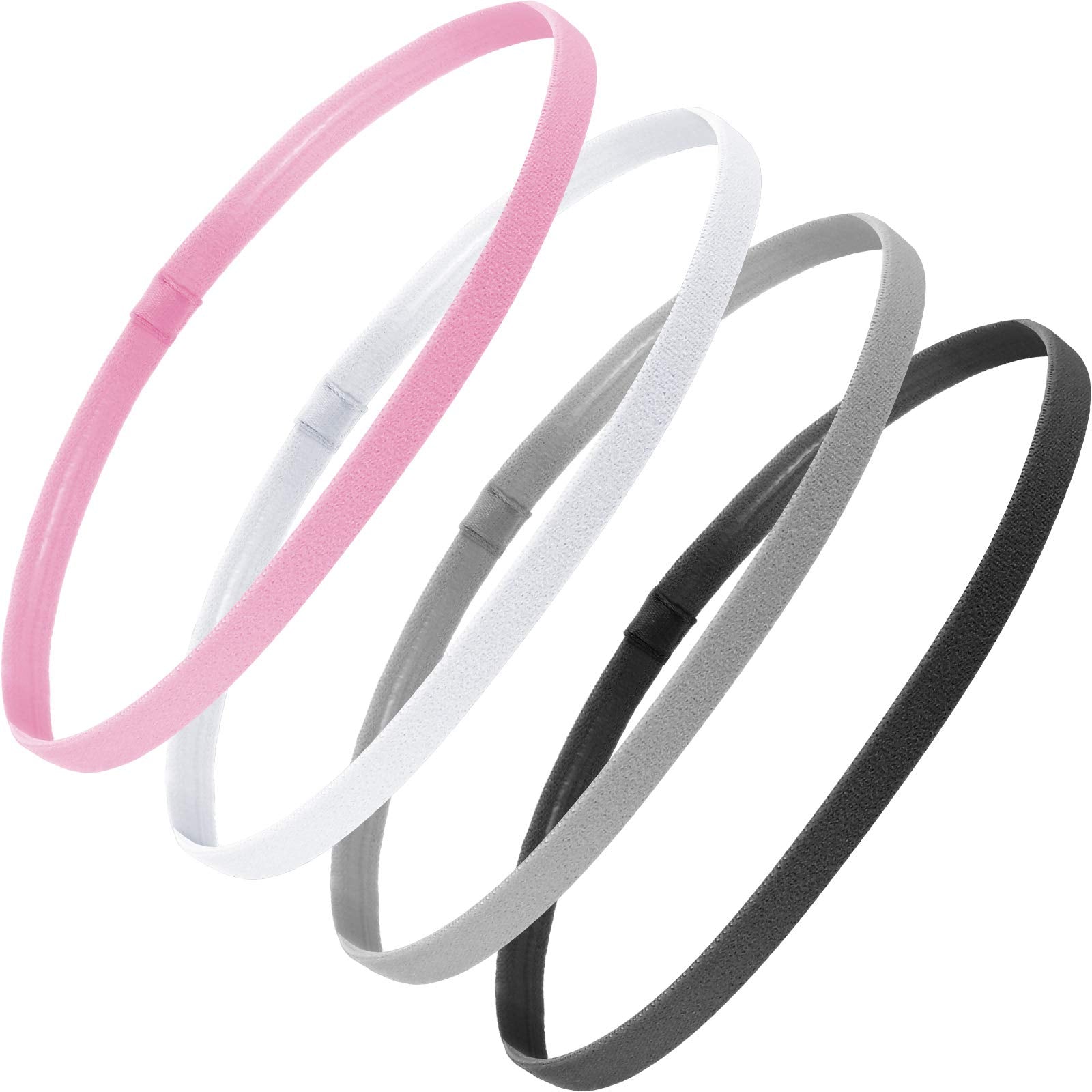 4 Pieces Thick Non-Slip Elastic Sport Headbands Hair Headbands for Women and Men (Black White Gray Pink)