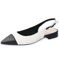 WONDERWAY Women Slingback Flats Tweed Pointed Toe Slingback Flats Cap Toe Dress Shoes for Women(BLACK WHITE11)