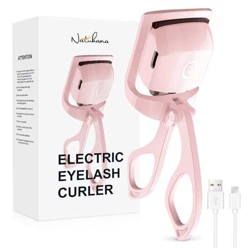 NATUHANA Heated Eyelash Curler with USBFast Heat up in 8s & 24H Long-LastingRechargeable Electric Lash CurlersTemperature ControlSafe Anti-Burn Quick Natural Curling Eye LashesPink
