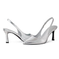 Elisabet Tang Womens Slingback Pumps 3 Inch Pointed Toe High Heels Shoes for Women Fashion Dress Wedding Party Prom Silver 9.5