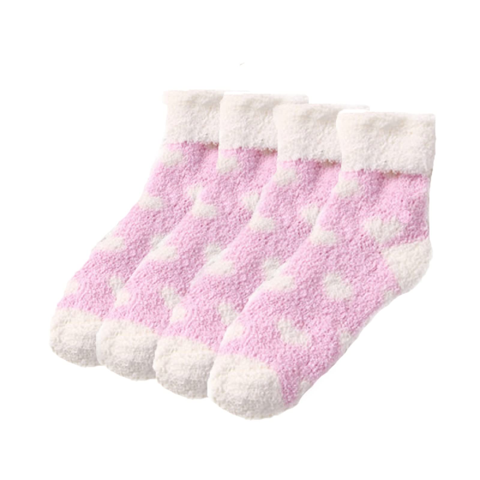 Fxaelian 2 Pairs Fluffy Fleece Slipper Crew Socks Soft Wram Thermal Indoor Sleeping Winter Socks for Women Light Pink