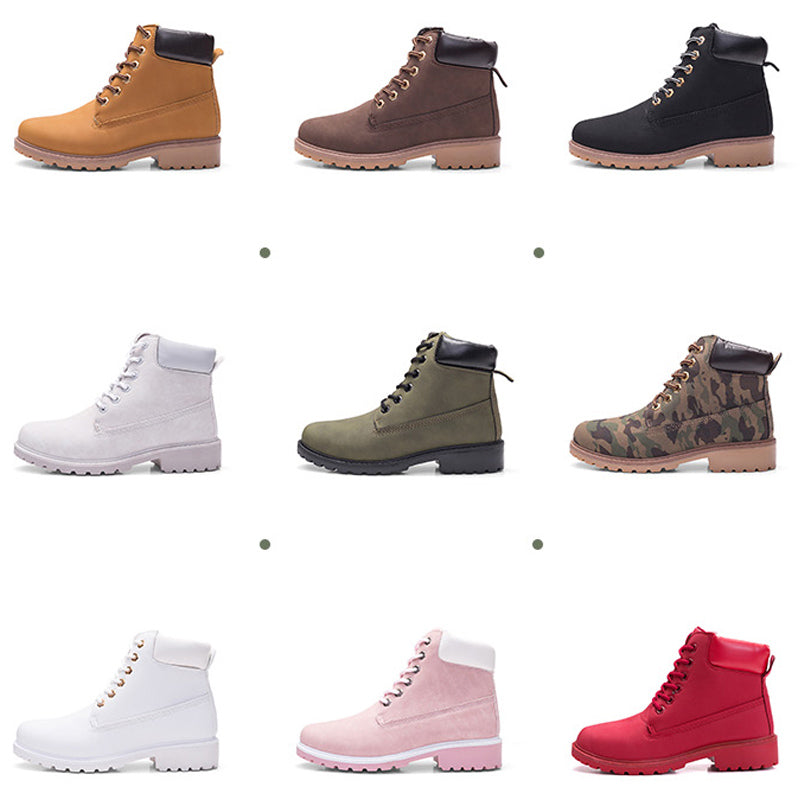 Women's Pink PU Leather Martin Boots, Flat Ankle Shoes