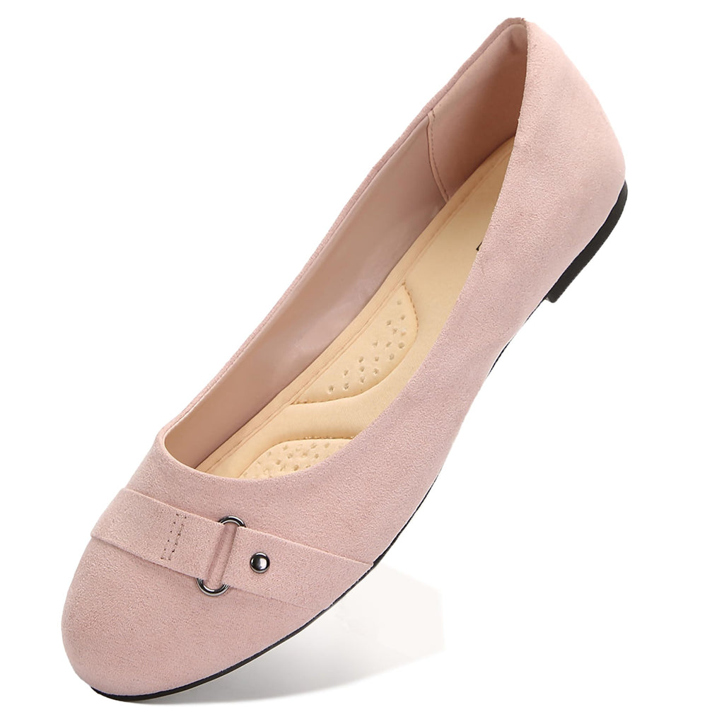 OJLMINE Womens Ballet Flats Shoes Slip-On Dress Shoes for Round Toe Comfort Light Weight Pink Size 10