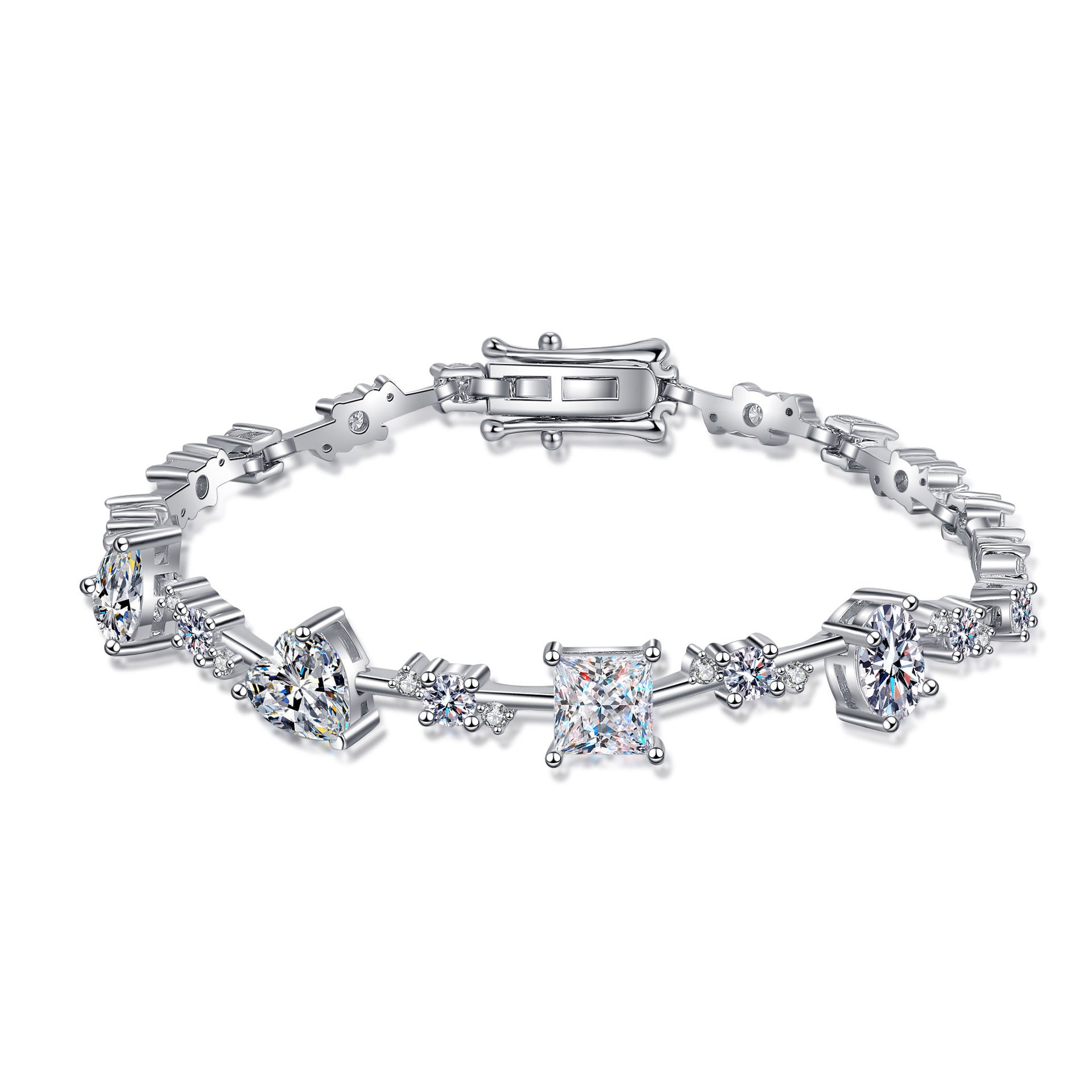 Sterling Silver Moissanite Shaped Bracelet for Women