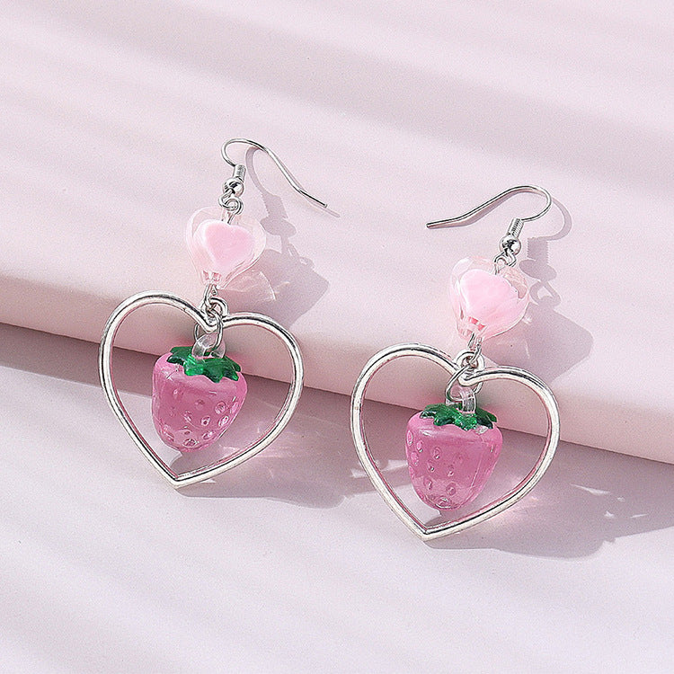 Cute Strawberry Heart Earrings - Resin Jewelry for Women