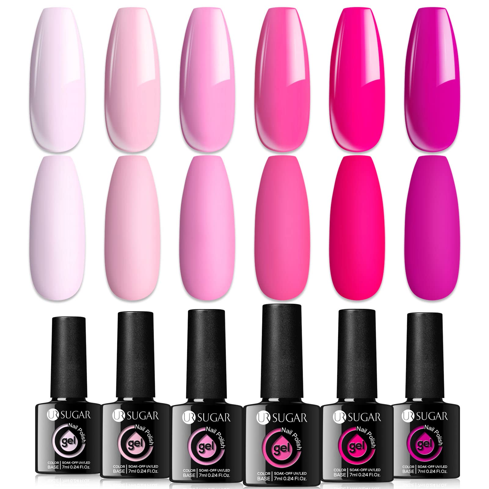 UR SUGAR Pink Gel Nail Polish Set 6 Colors Hot Pink Neon Pink Gel Polish Set Light Bright Pink Soak Off LED Nail Art Design Manicure Kit DIY at Home Salon Gift Sets for Women Girls