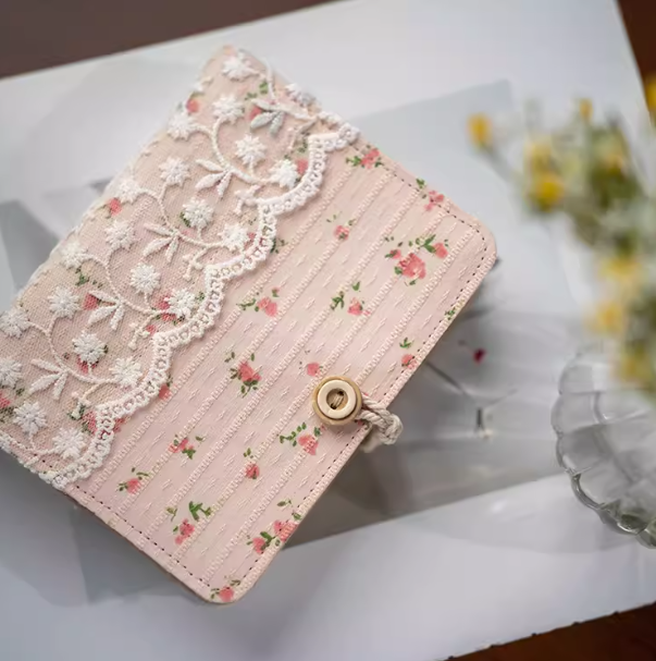 Lace Pink Flower Cotton Loose Leaf Binder Diary Notebook