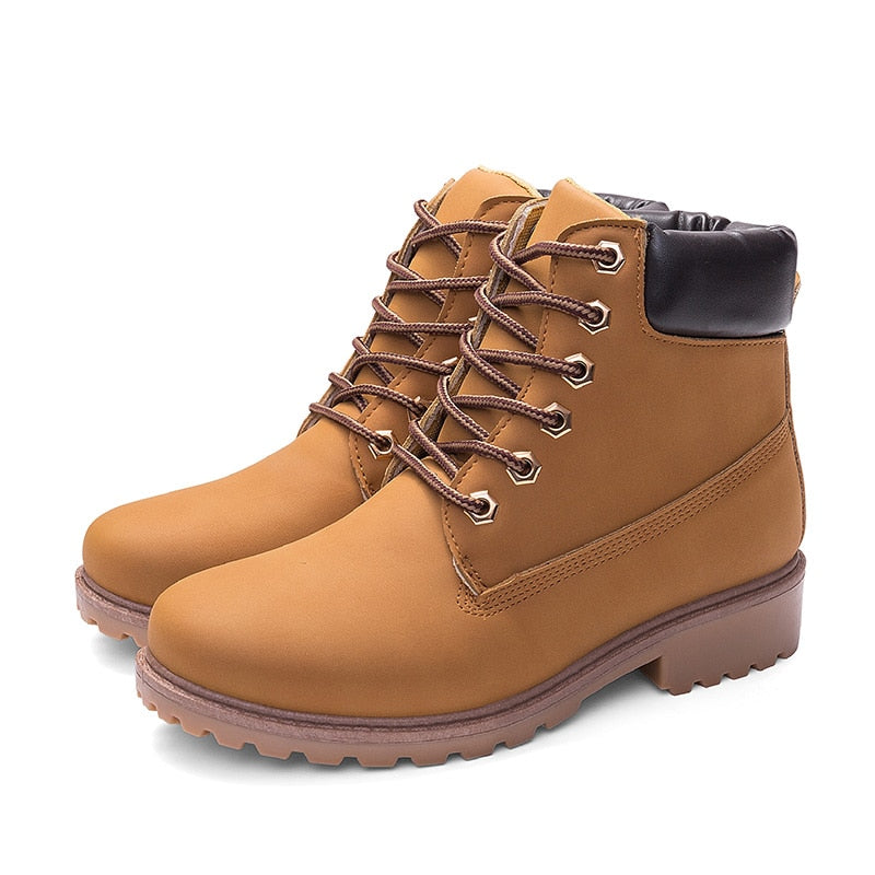 Women's Pink PU Leather Martin Boots, Flat Ankle Shoes