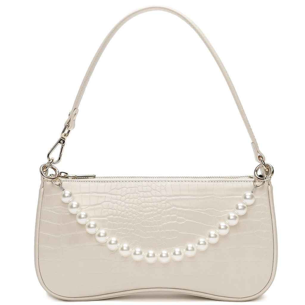 Small Shoulder Bag for Women Waterproof Crocodile Pattern Leather Handbags Mini Purses Fashionable Little Tote Bag Clutch with Removable Shoulder Strap Beige