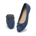 Witwatia Womens Ballet Flats Shoes Casual Slip On Dress Shoes Soft Navy Blue Dress Shoes for Women Suede Round Toe Flats with Bow US11